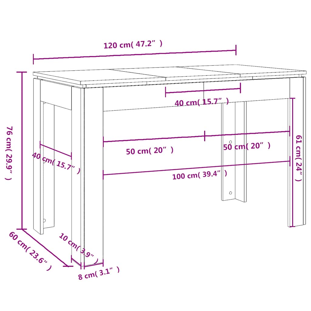 Blagovaonski stol Crni hrast 120x60x76 cm Konstruirano drvo