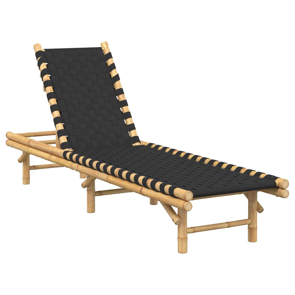 Ležaljka za sunčanje s crnim tkanim trakama 55x200x30 cm bambus