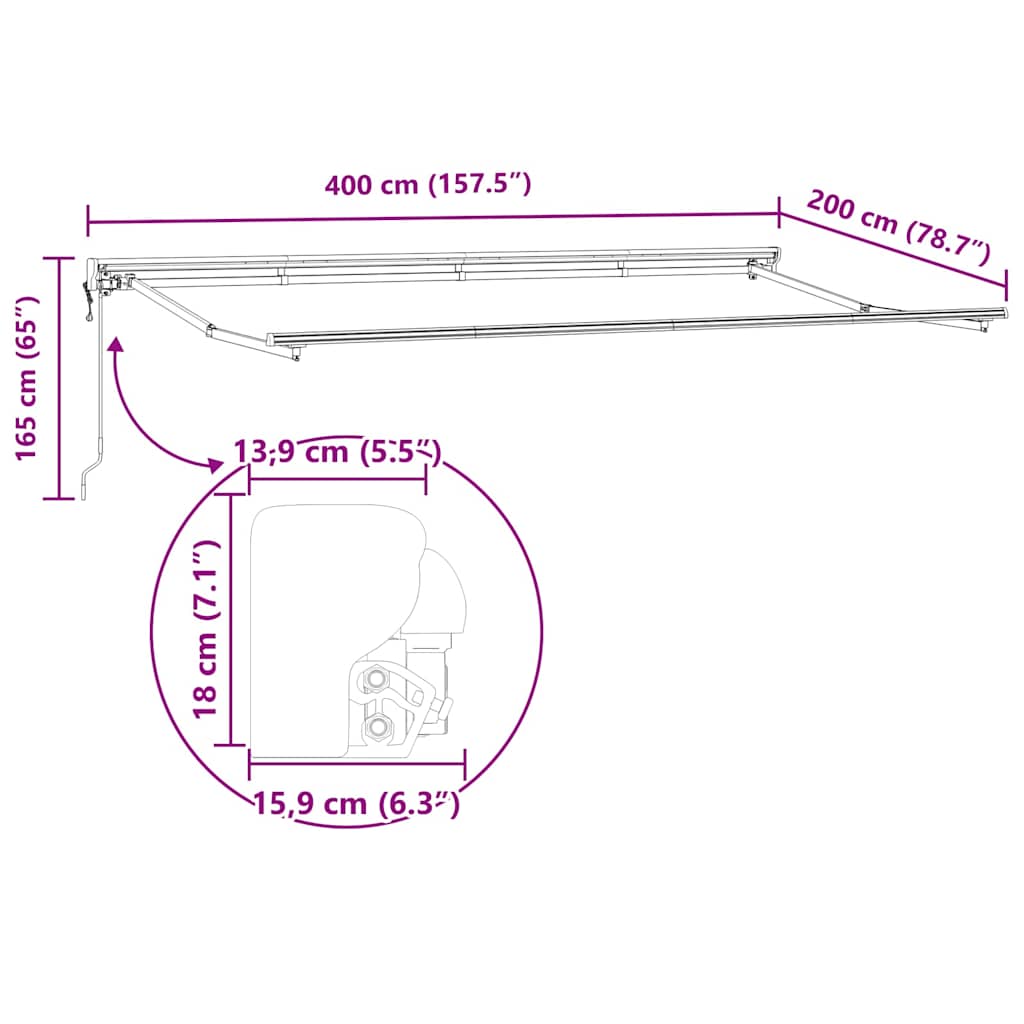 Okvir tende Antracit 400 x 200 cm Poliester s PU premazom