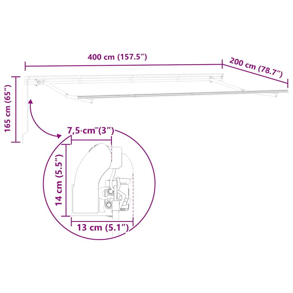 Skrovita tenda Svijetlo siva 400 x 200 cm tkanina