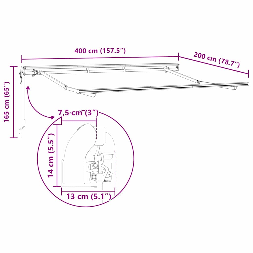 Skrovita tenda Svijetlo siva 400 x 200 cm tkanina