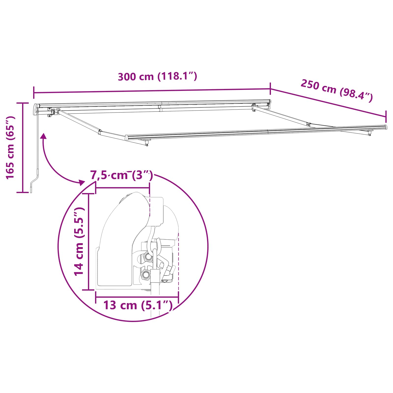 Povlačivi tende Šareni 300 x 250 cm Poliester i aluminij
