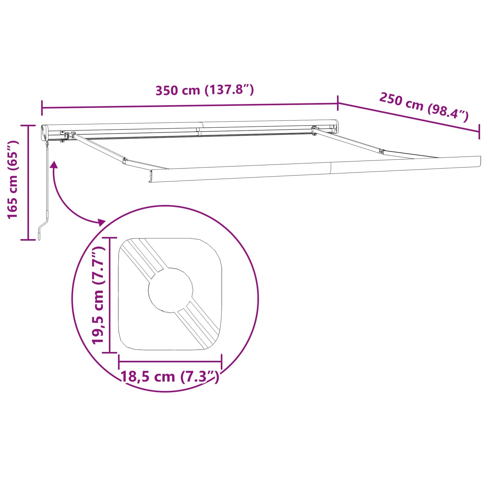 Povlačivi tende Crvena i Crna 350 x 250 cm Platno i Aluminij