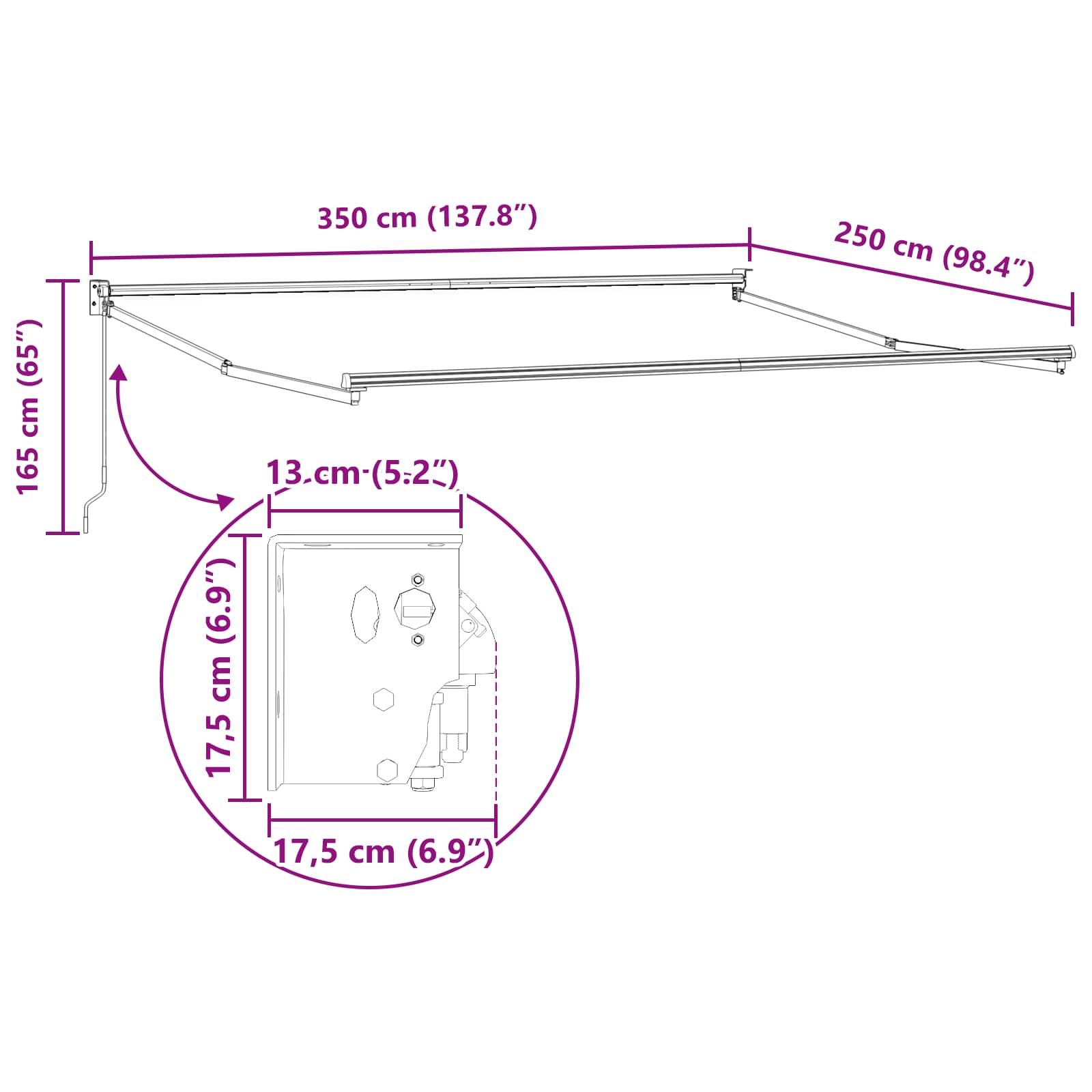 Povlačivi tende Crna 350 x 250 cm 100% Poliester i Aluminij
