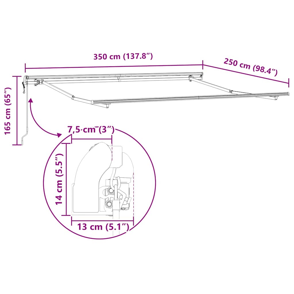 Povlačivi tende Crvena 350 x 250 cm Tkanina i Aluminij