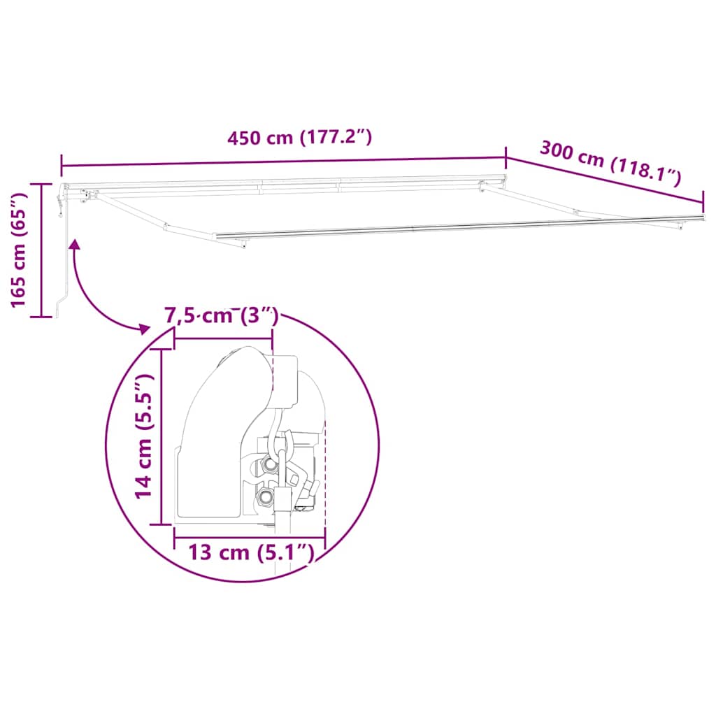 Povlačivi tende Šareni 450 × 300 cm Tkanina i Aluminij