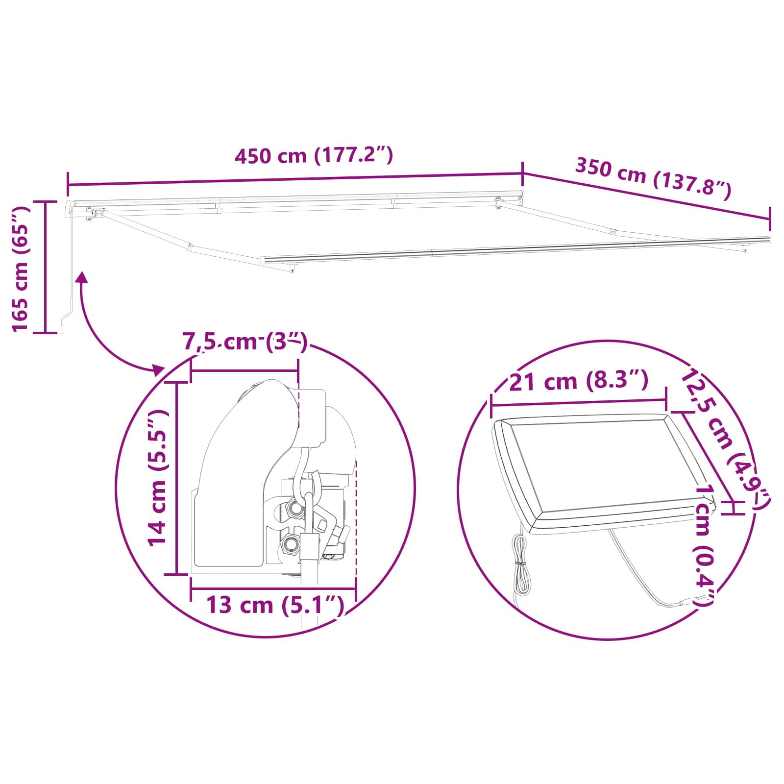 Povlačivi tende Šareni 450 × 350 cm Tkanina i Aluminij