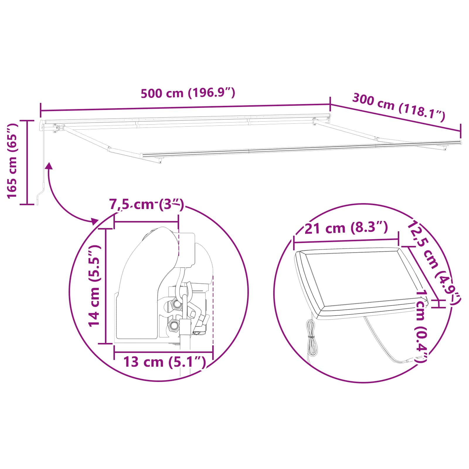 Skrovita tenda Zelena i bijela 500 ×300 cm tkanina