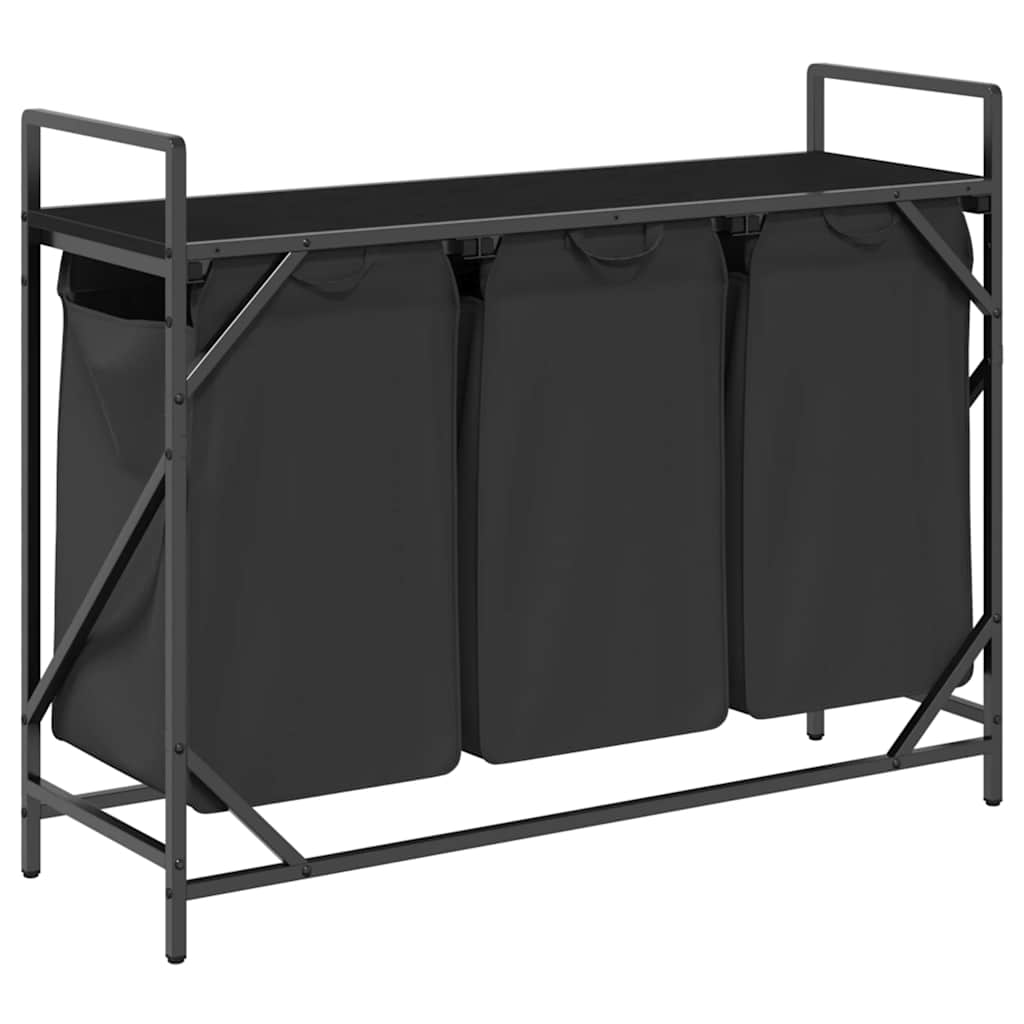 Košara za rublje s 3 pretinca i policom, crni hrast