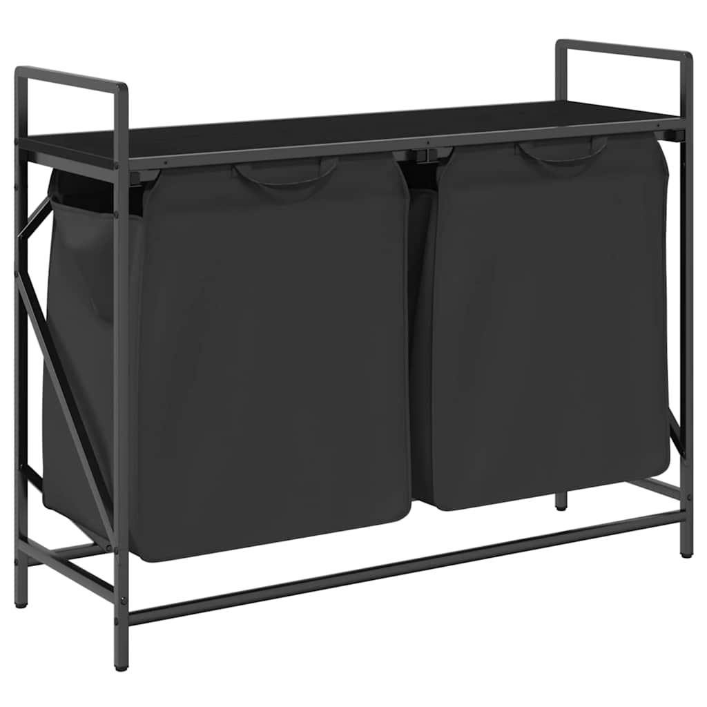 Košara za rublje s 2 pretinca s policom, crni hrast