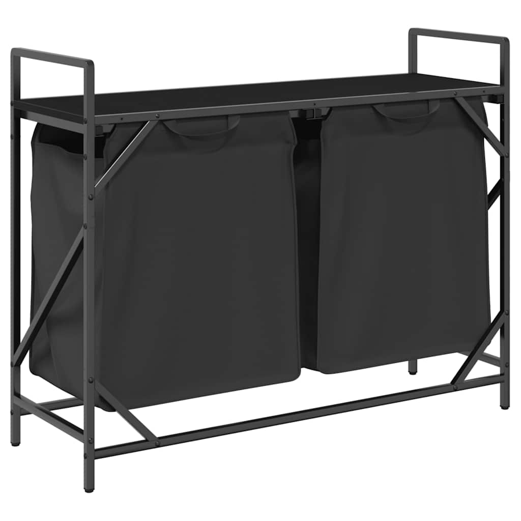 Košara za rublje s 2 pretinca s policom, crni hrast