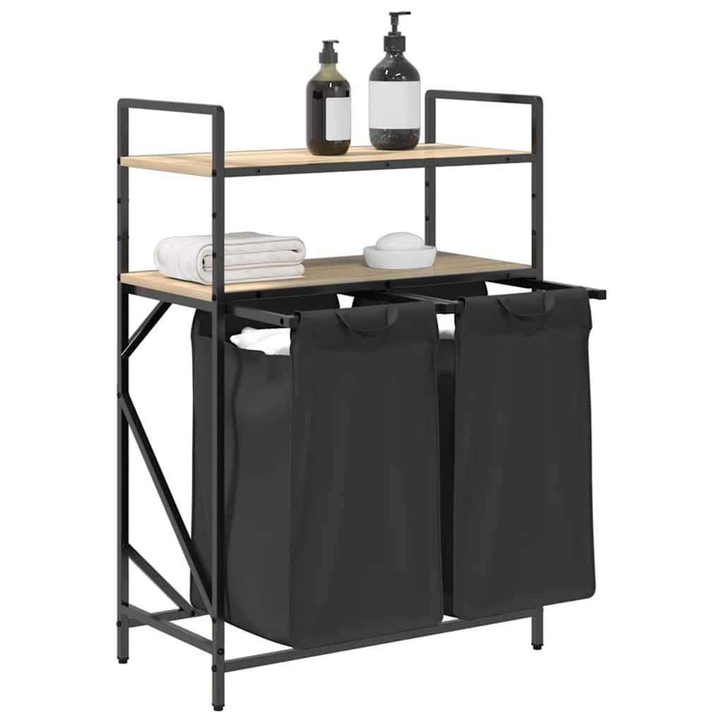 Košara za rublje s 2 pretinca i policama, boja hrasta Sonoma