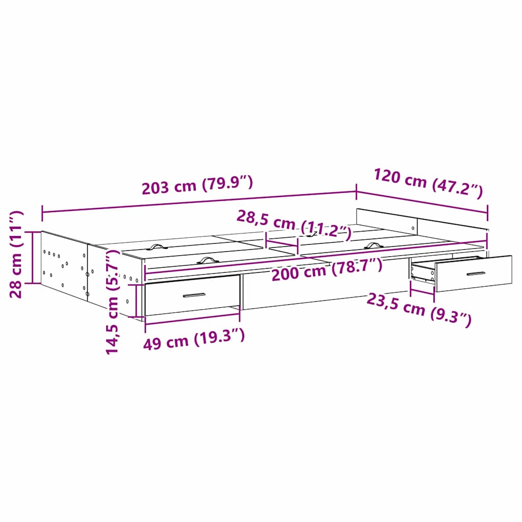 Krevet s ladicama Betonski sivi 120 x 200 cm Konstruirano drvo