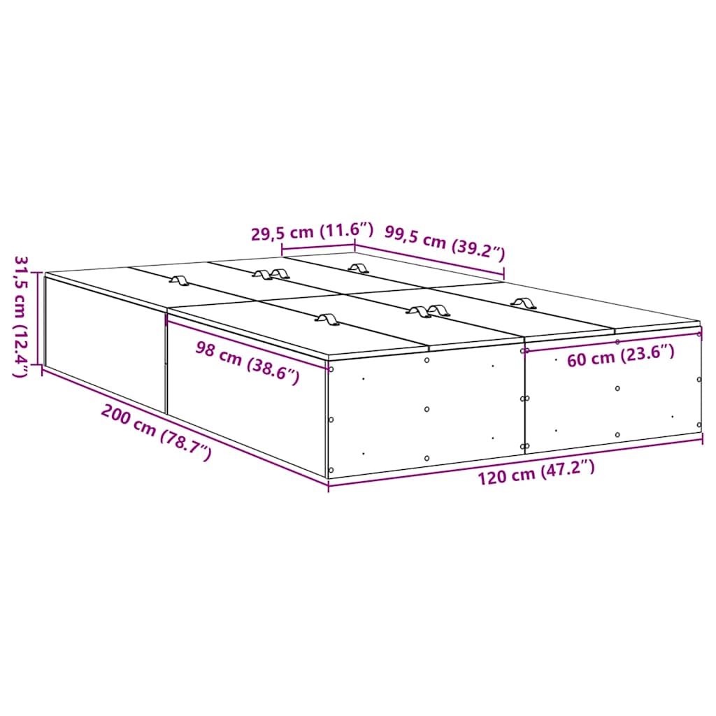 Krevet s ladicama Betonski sivi 120 x 200 cm Konstruirano drvo