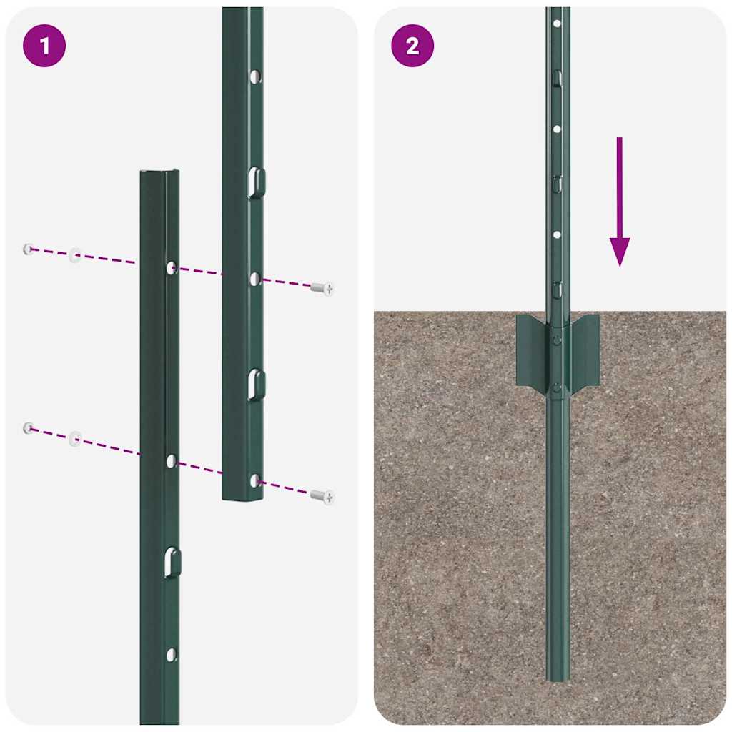 Ugrađeni stup za ogradu 44 kom. Zelena 200 cm