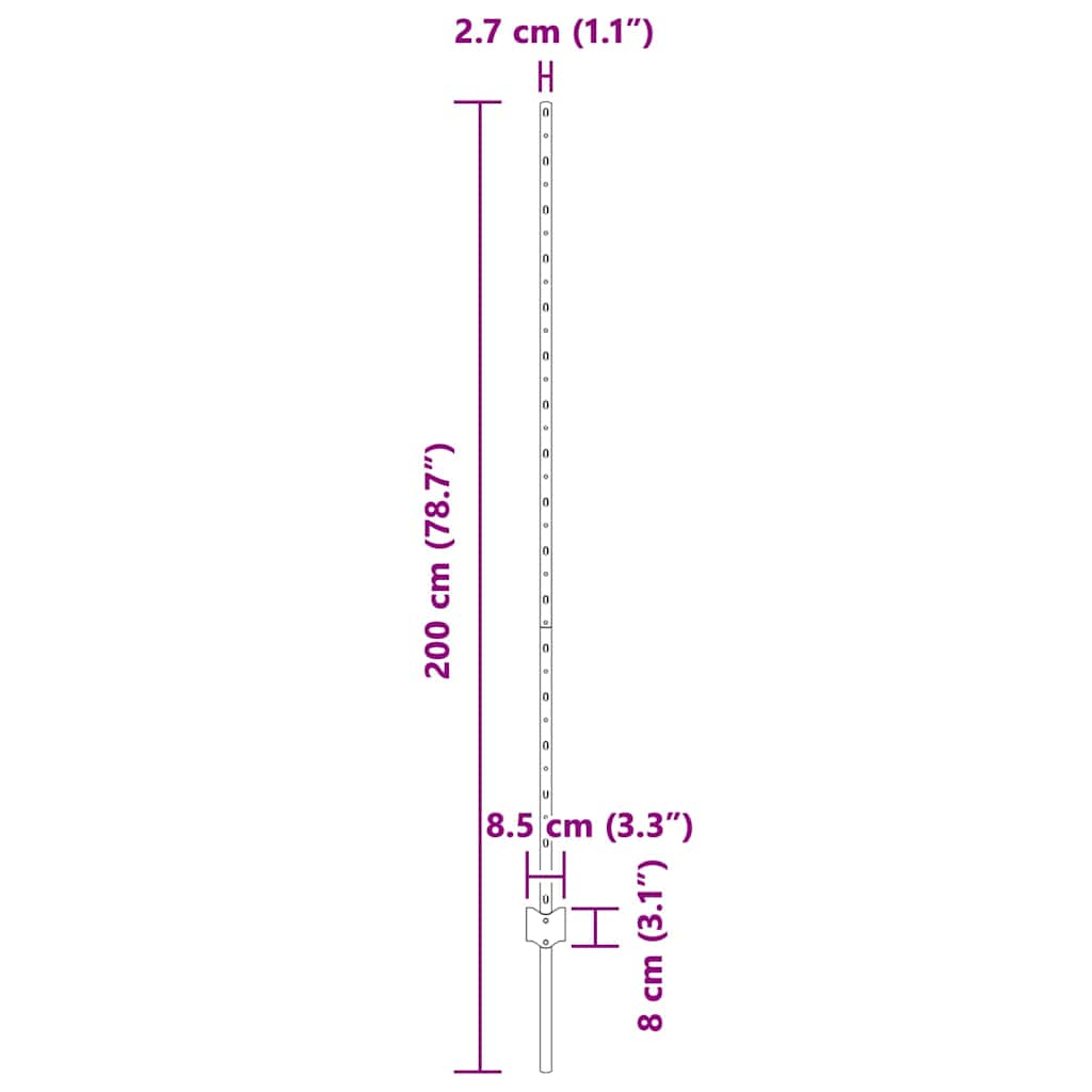 Ugrađeni stup za ogradu 44 kom. Zelena 200 cm