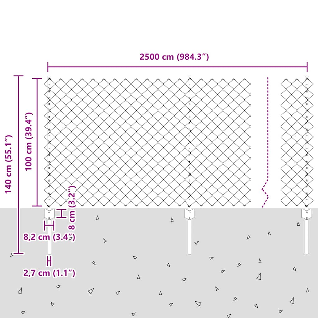 Ograda od lančanih veza s postom 25 x 1 m (Š x V)