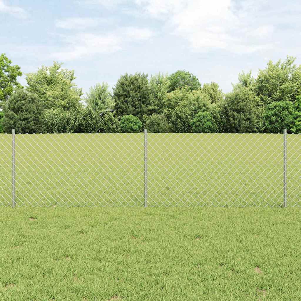 Ograda od lančanih veza s postom 25 x 0,6 m Srebrna Mreža