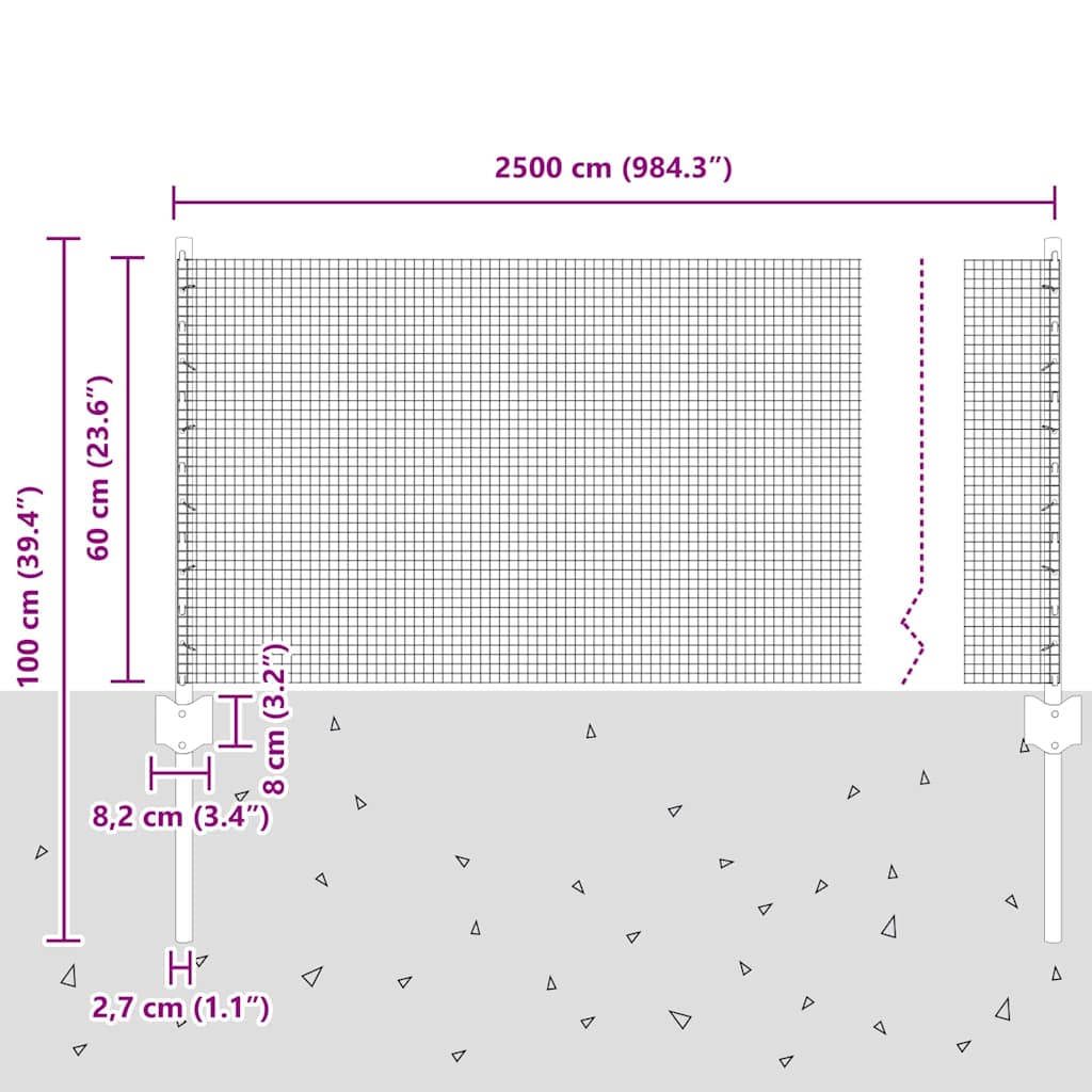 Zavarena žičana ograda s postom 25 x 0,6 m Srebrna Mreža