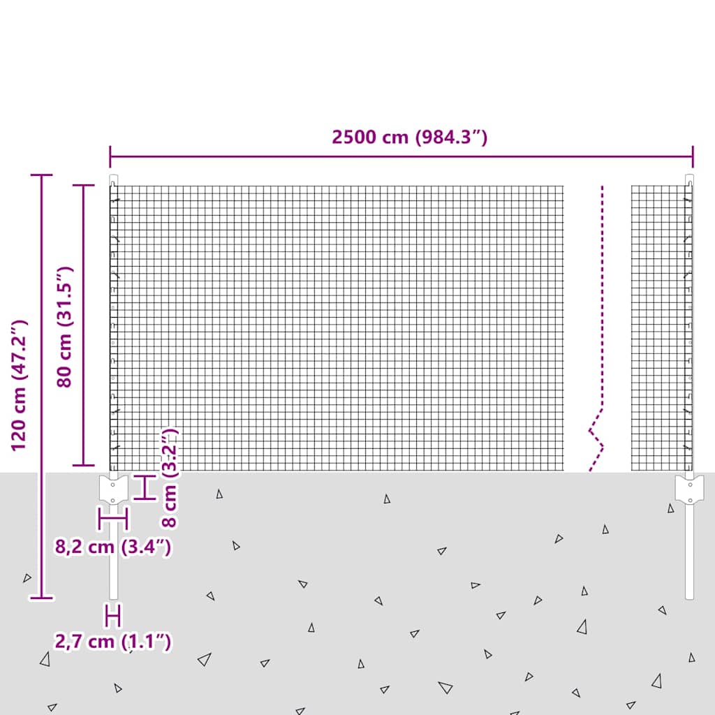 Zavarena žičana ograda s postom 25 x 0,8 m Srebrna Mreža