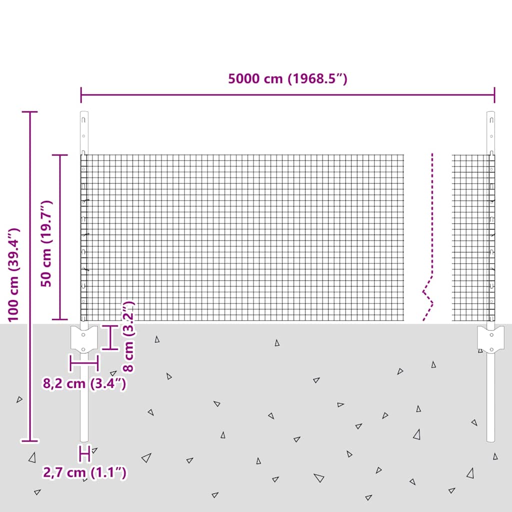 Zavarena žičana ograda s postom 50 x 0,5 m Srebrna Mreža