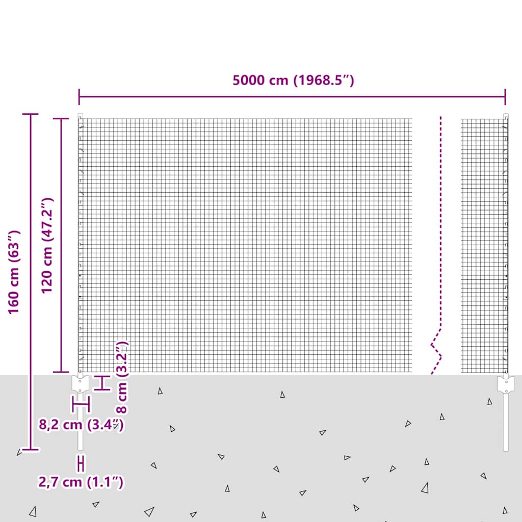 Zavarena žičana ograda s postom 50 x 1,2 m Srebrna Mreža