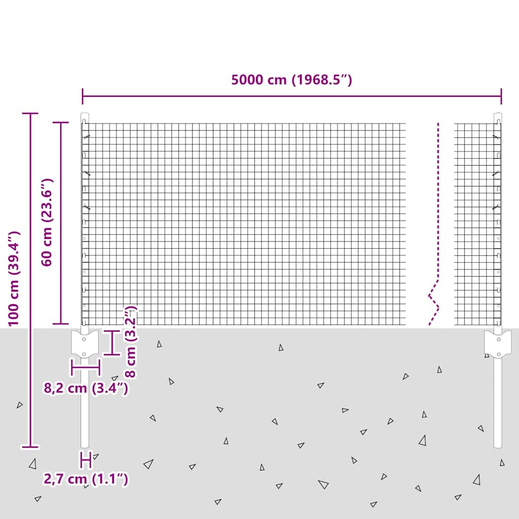 Zavarena žičana ograda s postom 50 x 0,6 m Siva Mreža