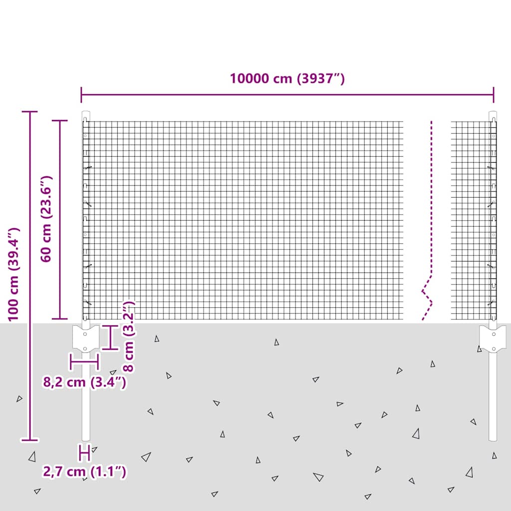 Zavarena žičana ograda s postom 100 x 0,6 m Siva Mreža