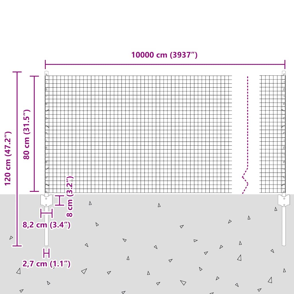 Zavarena žičana ograda s postom 100 x 0,8 m Siva Mreža