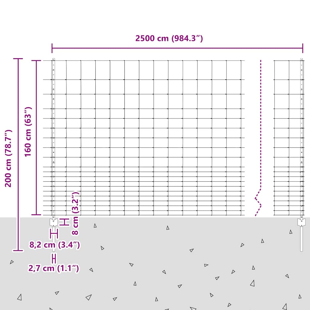 Divlja Ograde s Stupovima 25 x 1,6 m (Š x V)