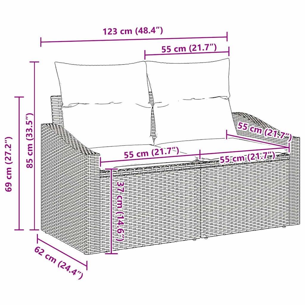 Set sofe s jastukom s jastukom 7 pcs Crna poliratan
