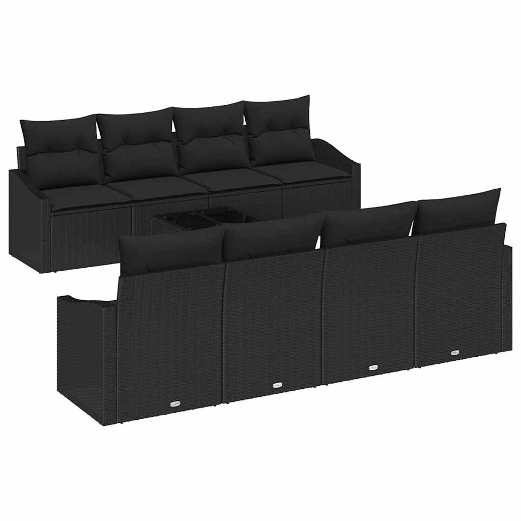 Set sofe s jastukom s jastukom 9 pcs Crna poliratan
