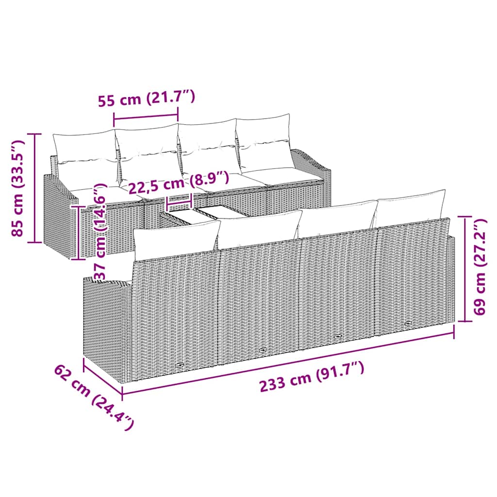 Set sofe s jastukom s jastukom 9 pcs Crna poliratan