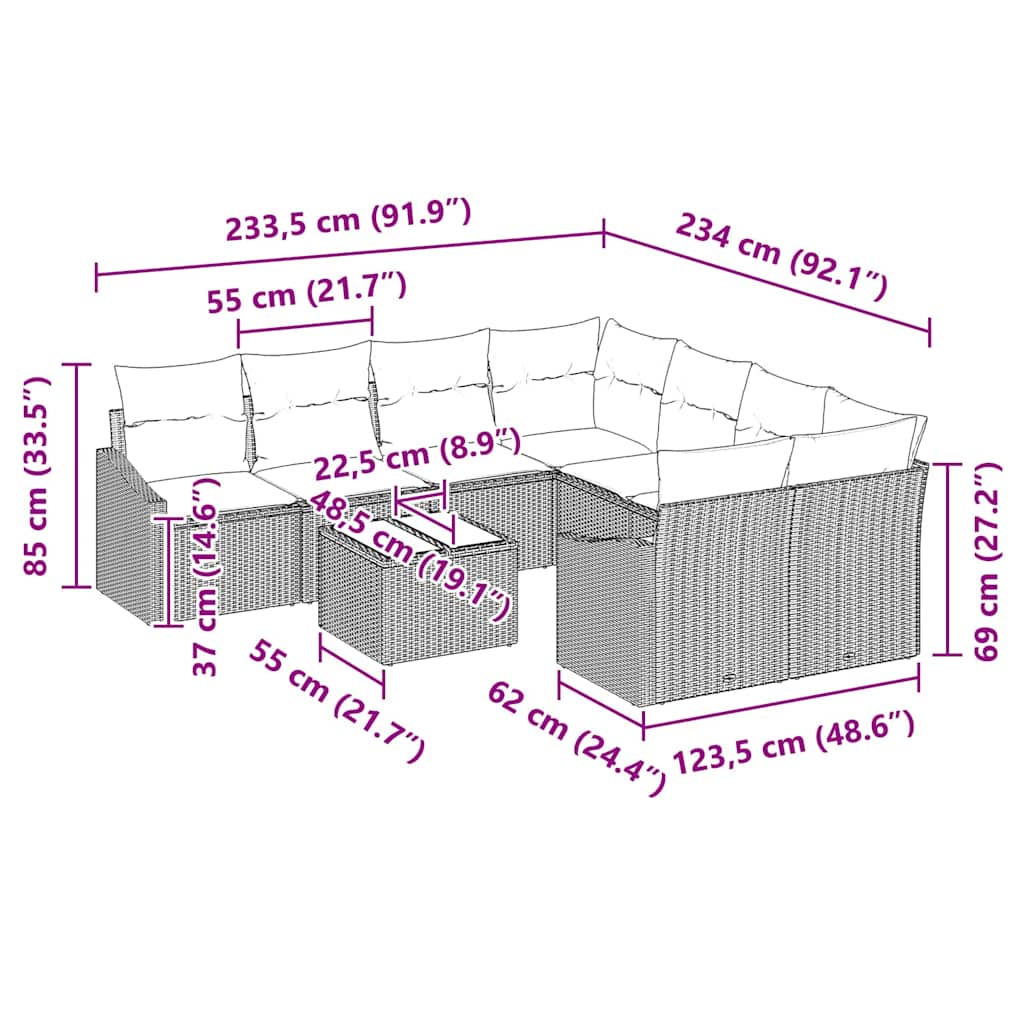 Set sofe s jastukom s jastukom 9 pcs Crna poliratan