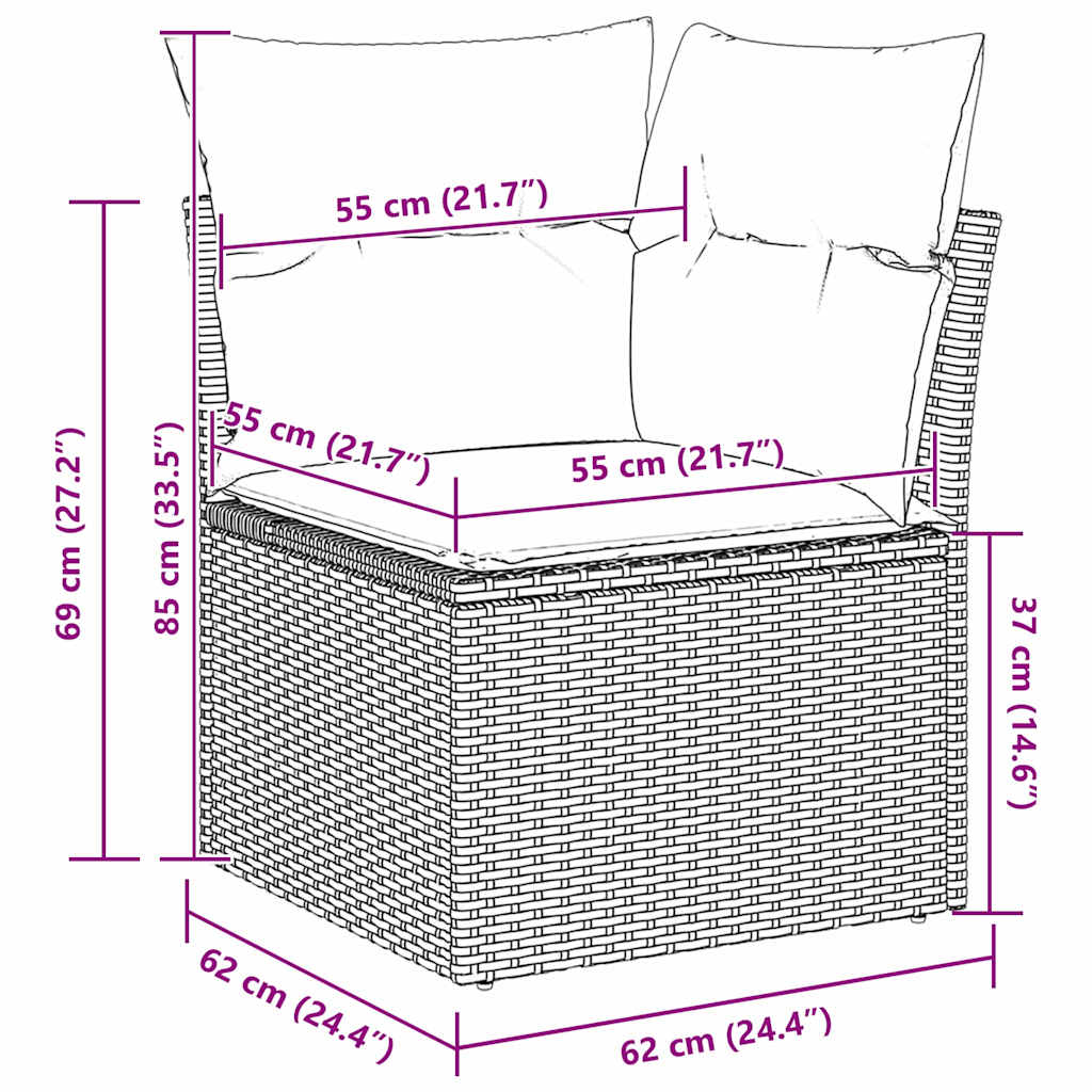 Set sofe s jastukom s jastukom 9 pcs Crna poliratan