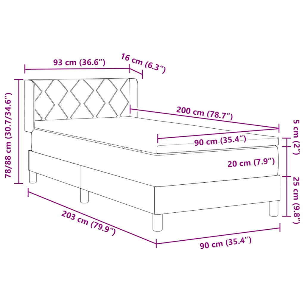 Krevet s opruga kutije Sivo-smeđa 200 x 90 cm tkanina