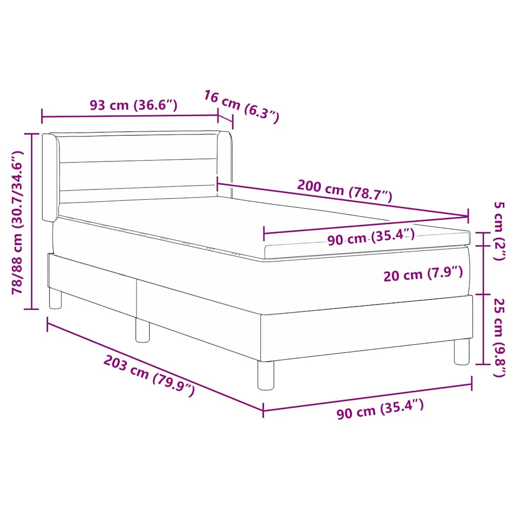 Krevet s opruga kutije Sivo-smeđa 200 x 90 cm tkanina