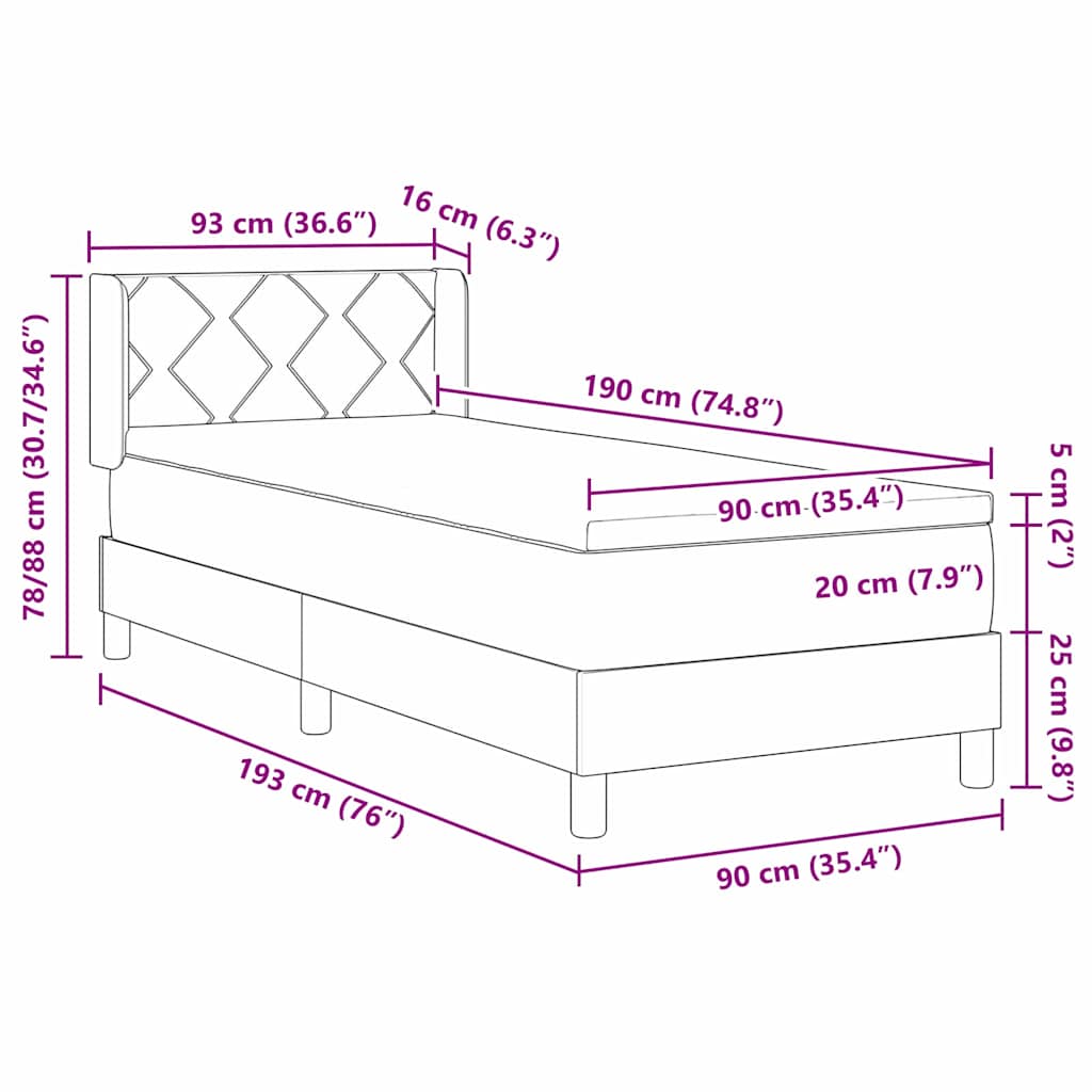 Krevet s opruga kutije Svijetlo siva 190 x 90 cm Poliester