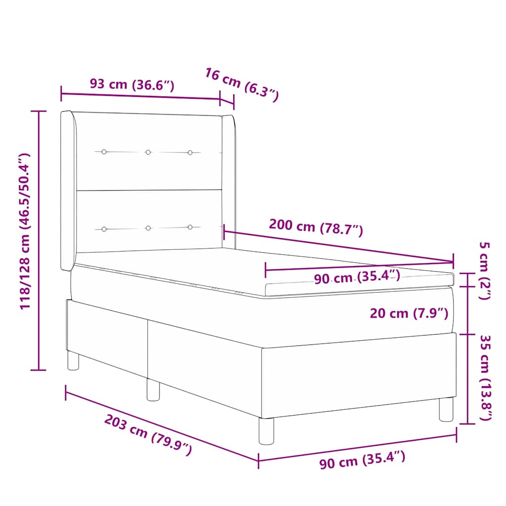 Krevet s opruga kutije Sivo-smeđa 200 x 90 cm tkanina