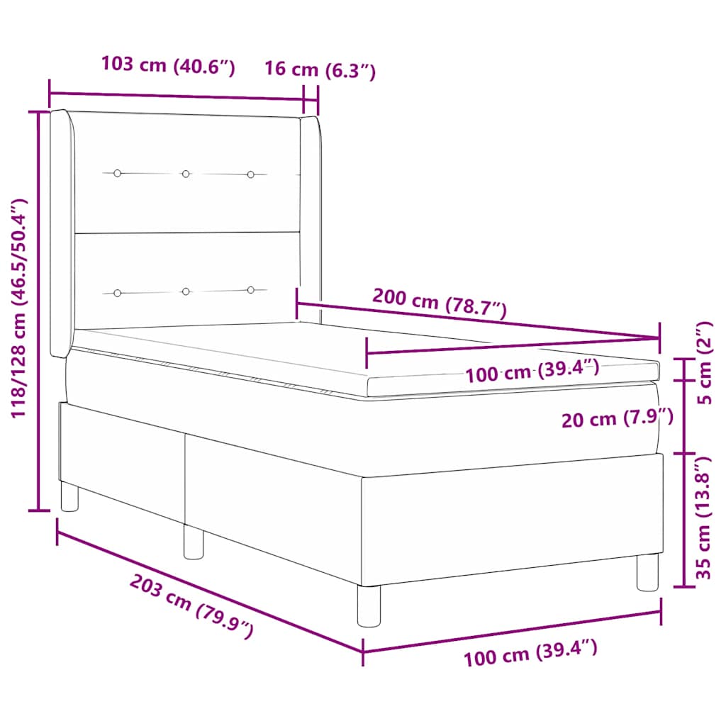 Krevet s opruga kutije s uzglavljem Plava 100 x 200 cm Baršun