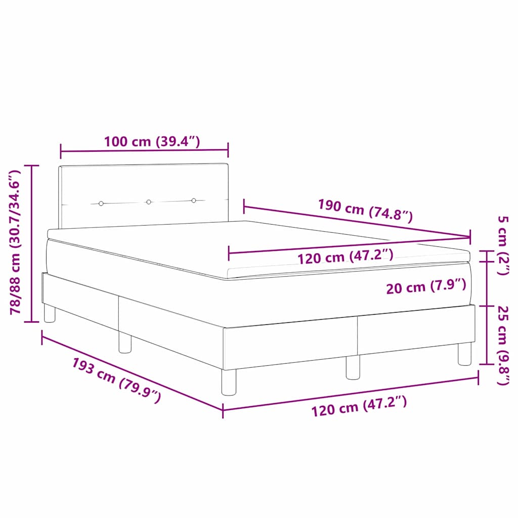Krevet s opruga kutije s LED trakama Crna 120 x 190 cm tkanina