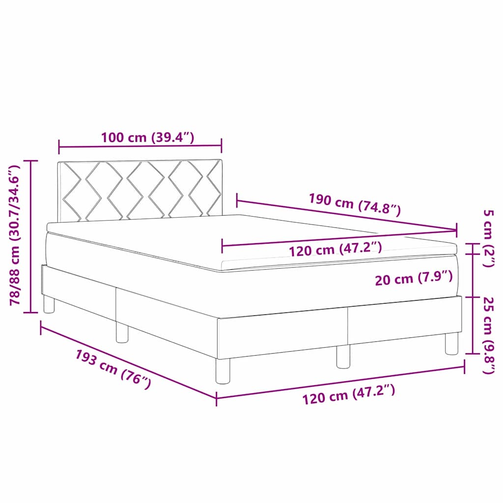 Krevet s opruga kutije s LED trakama Crna 120 x 190 cm tkanina