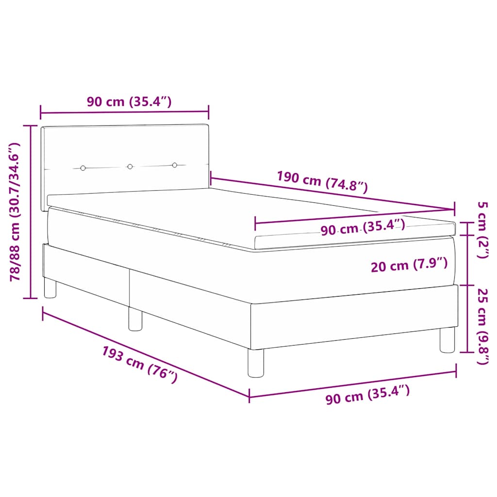LED Box Spring Krevet s LED trakama Crna 90 x 190 cm Baršun