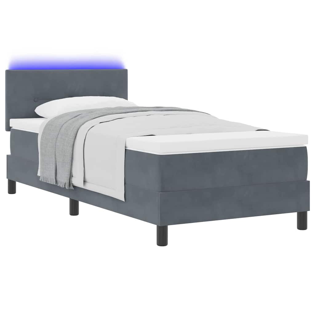 LED Box Spring Krevet Tamno siva 90 x 200 cm Baršun