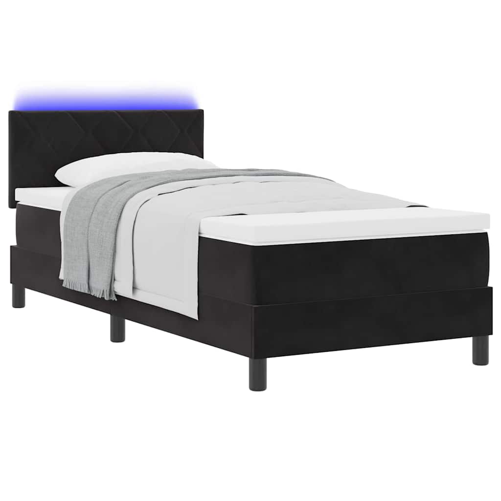 LED Box Spring Krevet s LED trakama Crna 90 x 190 cm Baršun