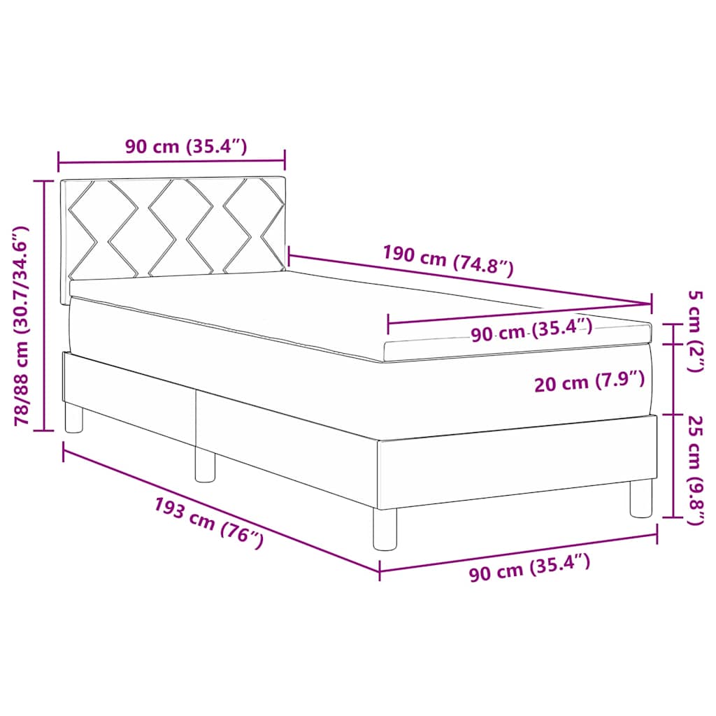 LED Box Spring Krevet s LED trakama Crna 90 x 190 cm Baršun