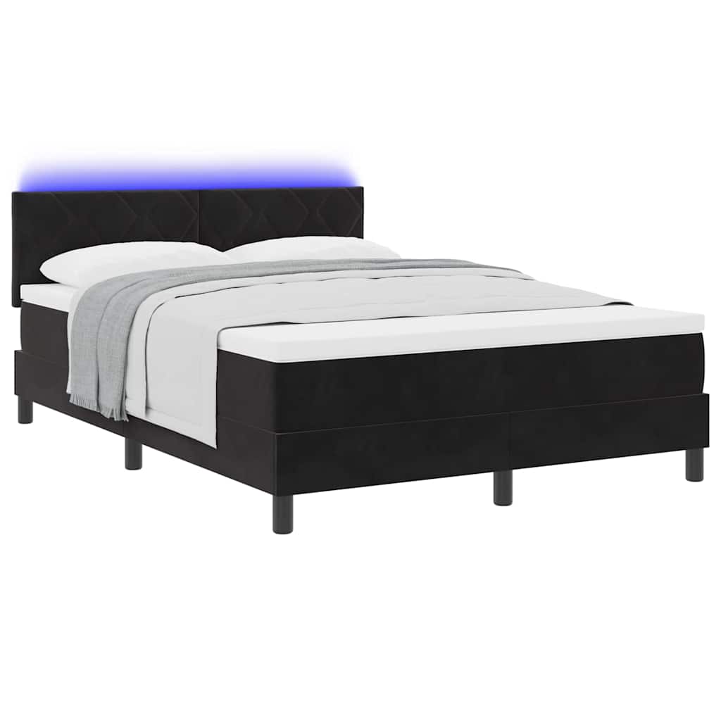 LED Box Spring Krevet s LED trakama Crna 140 x 190 cm Baršun