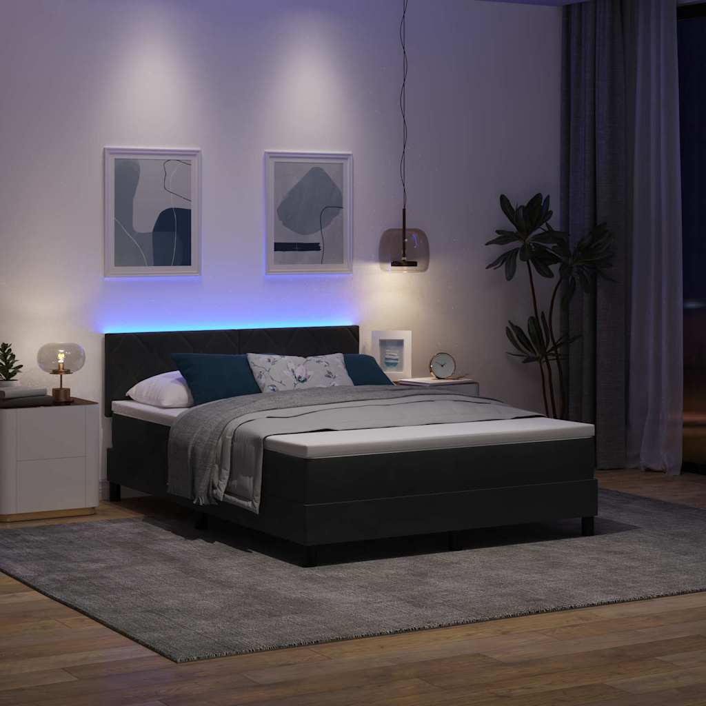 LED Box Spring Krevet s LED trakama Crna 140 x 200 cm Baršun