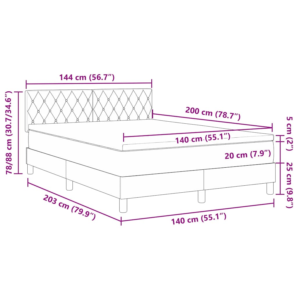 LED Box Spring Krevet s LED trakama Crna 140 x 200 cm Baršun