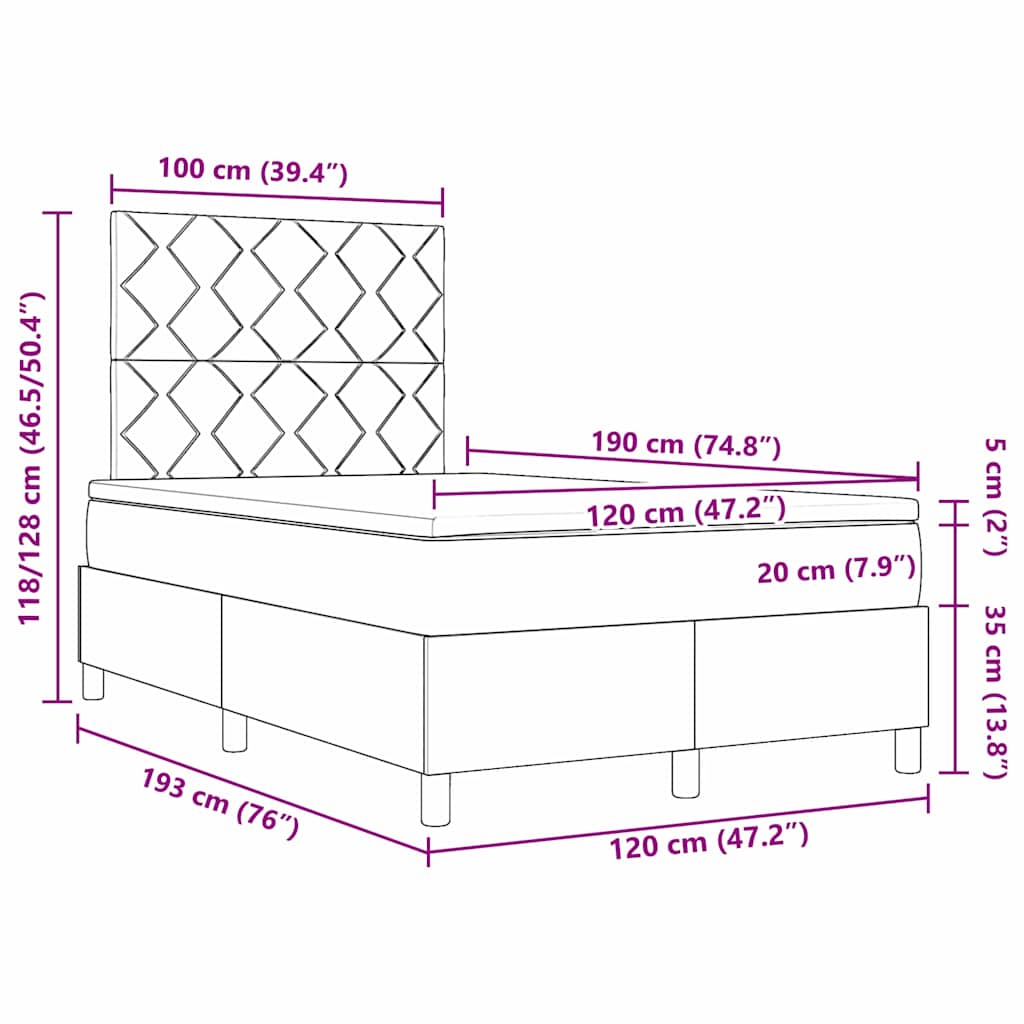 Krevet s opruga kutije s LED trakama Krema 120 x 190 cm tkanina